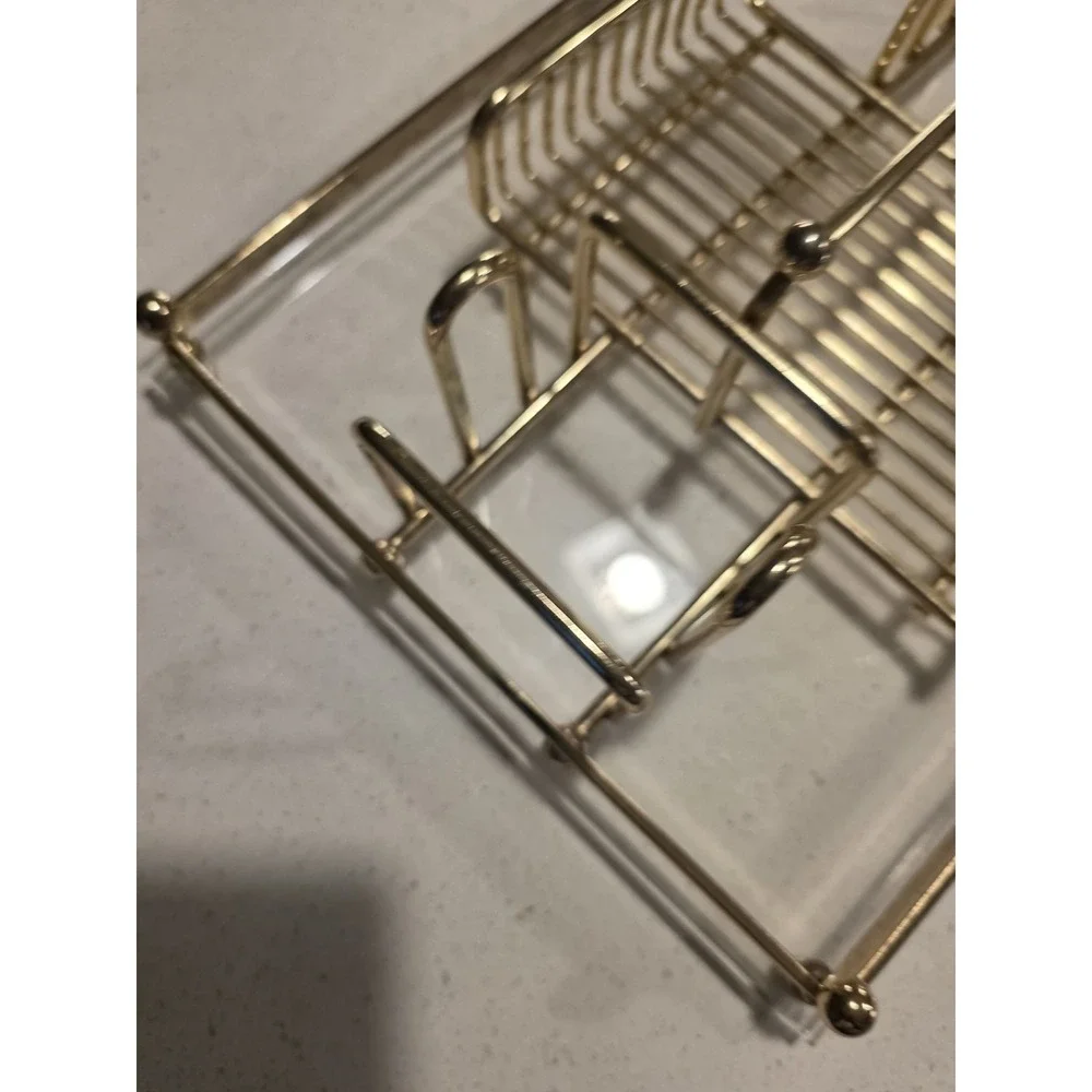 Vintage‎ MCM Gold Tone Metal & Lucite MAKE-UP Silverware Buffett Caddy Tray